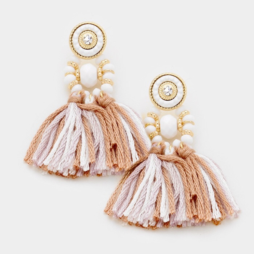 Thread Tassel Earrings - Beige Ombré